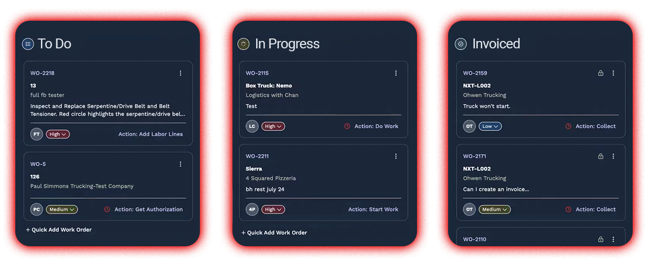 Work Order kanban